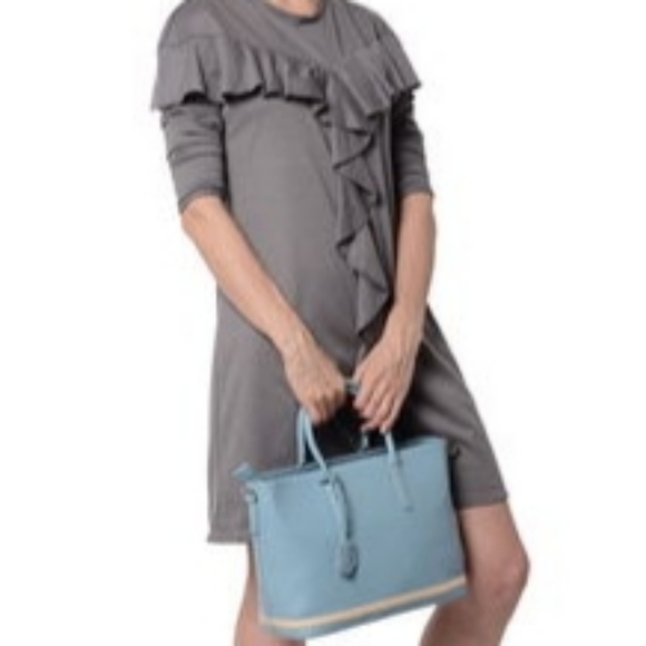 Sky Blue Zipper & Inside Snap Shoulder Bag With Handles - Picture 4 of 7